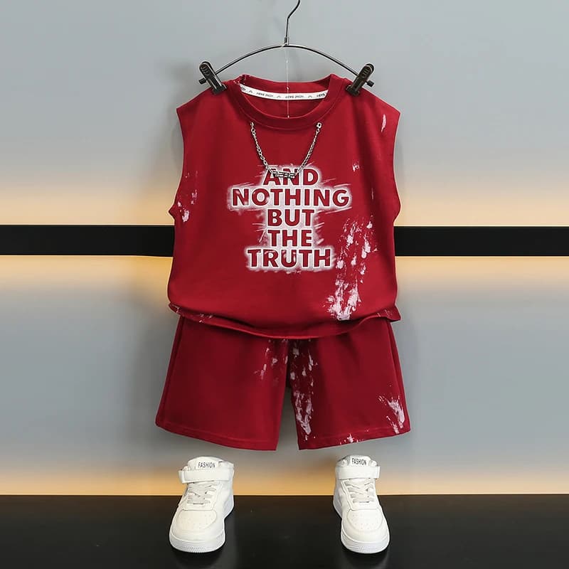 Boys Summer Sleeveless Cotton Set Trendy Baby Clothes Children Fashionable Two-Piece Suit Casual Sportswear T-Shirt Shorts
