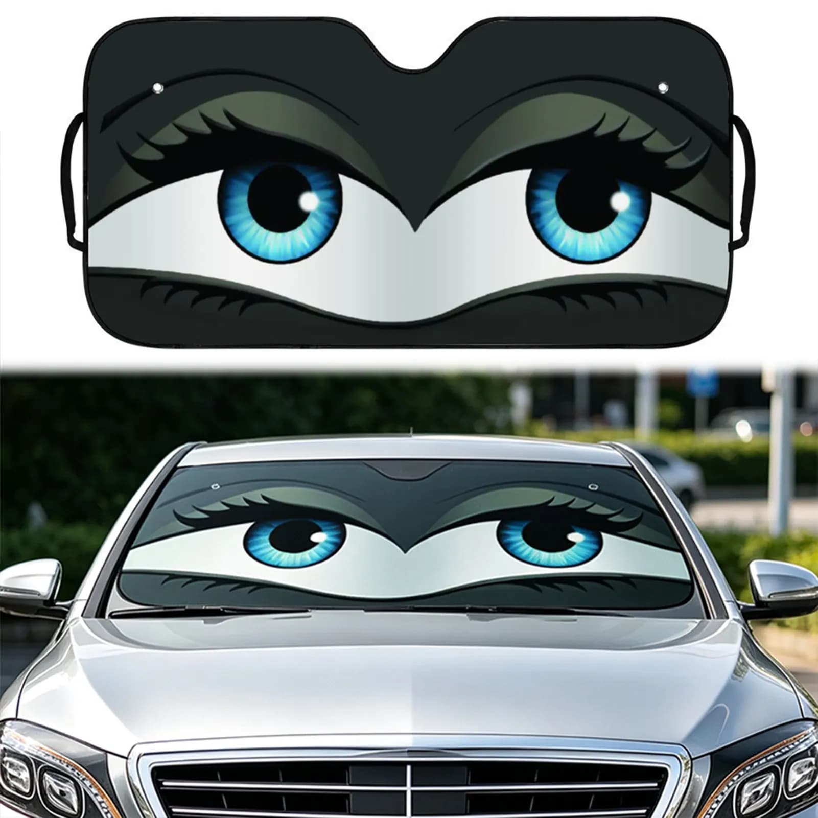Car Windshield Sun Shades,Cartoon Large Eye Front Windshield Sunshade Blocks UV Rays Sun Protector Thick Foil Car Accessories