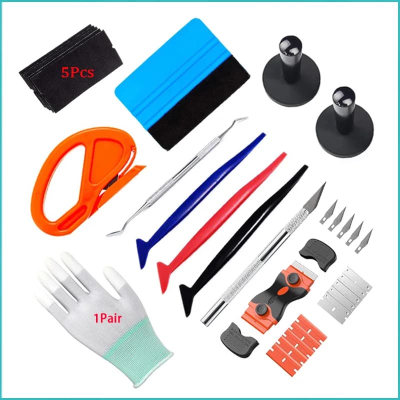 Kit di strumenti per avvolgimento in vinile per auto, raschietto in feltro, gancio per pellicola, supporti magnetici, taglierina per coltelli, strumenti per tinta per finestre, raschietto in vinile