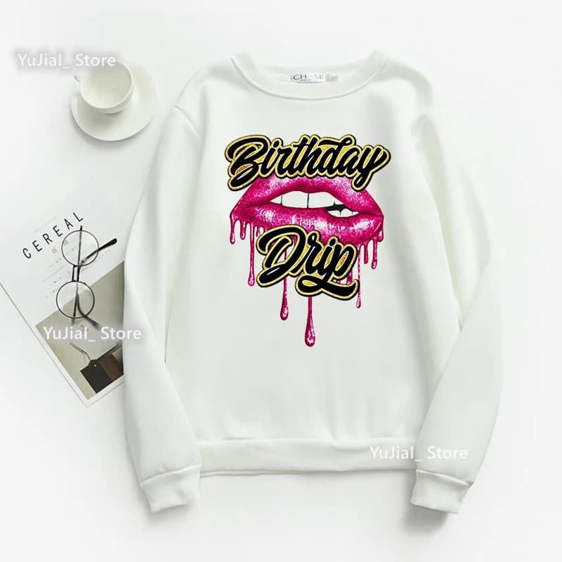 Glitter Drip Squad Sexy Lips Grapic Print Sweatshirt Women Clothes 2025 Birthday Drip Gift Hoodie Femme Winter Spring Jumper