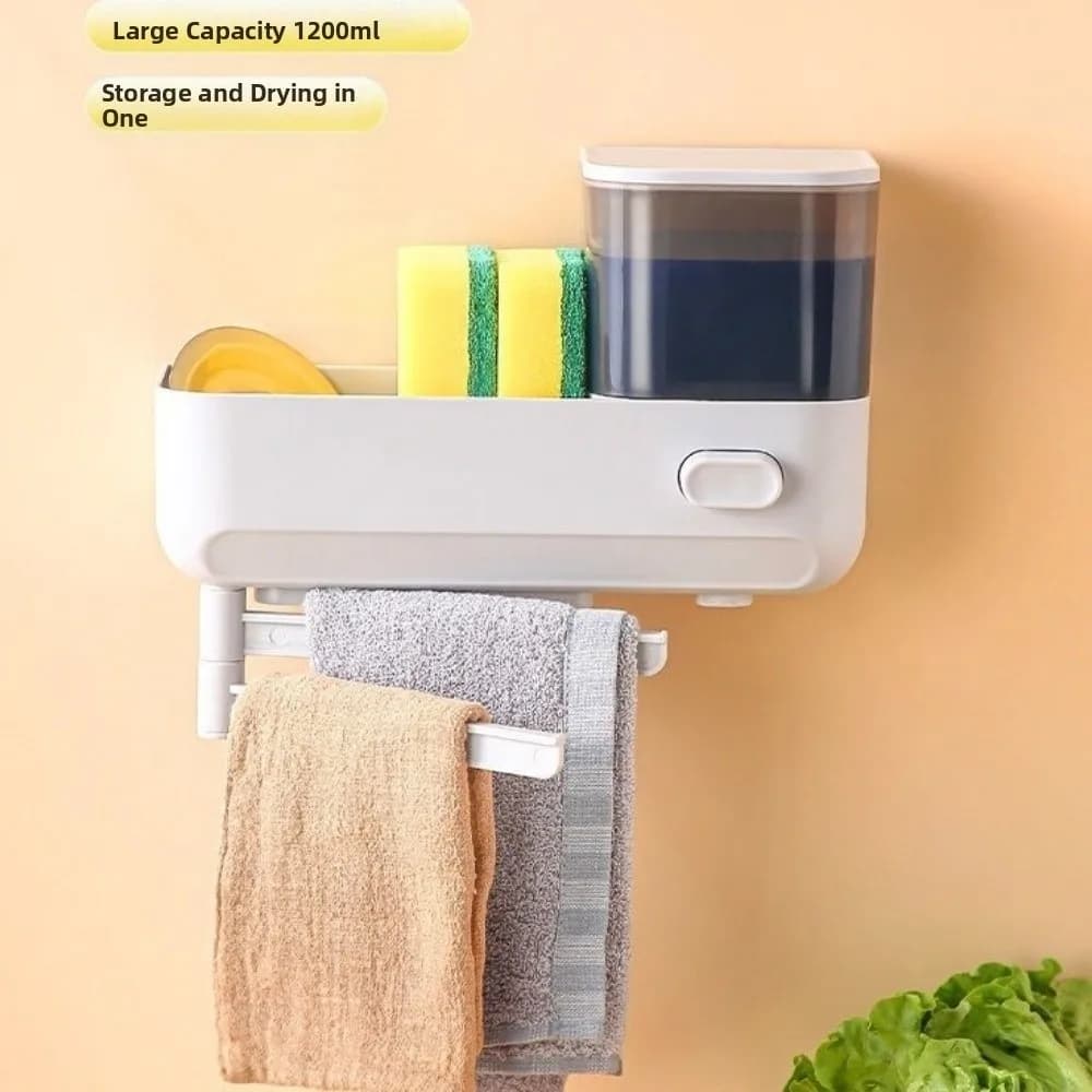 Dispenser di Sapone da Parete per Cucina, Design Impermeabile, Grande Capacità, Erogatore a Pressione Manuale con Scarico