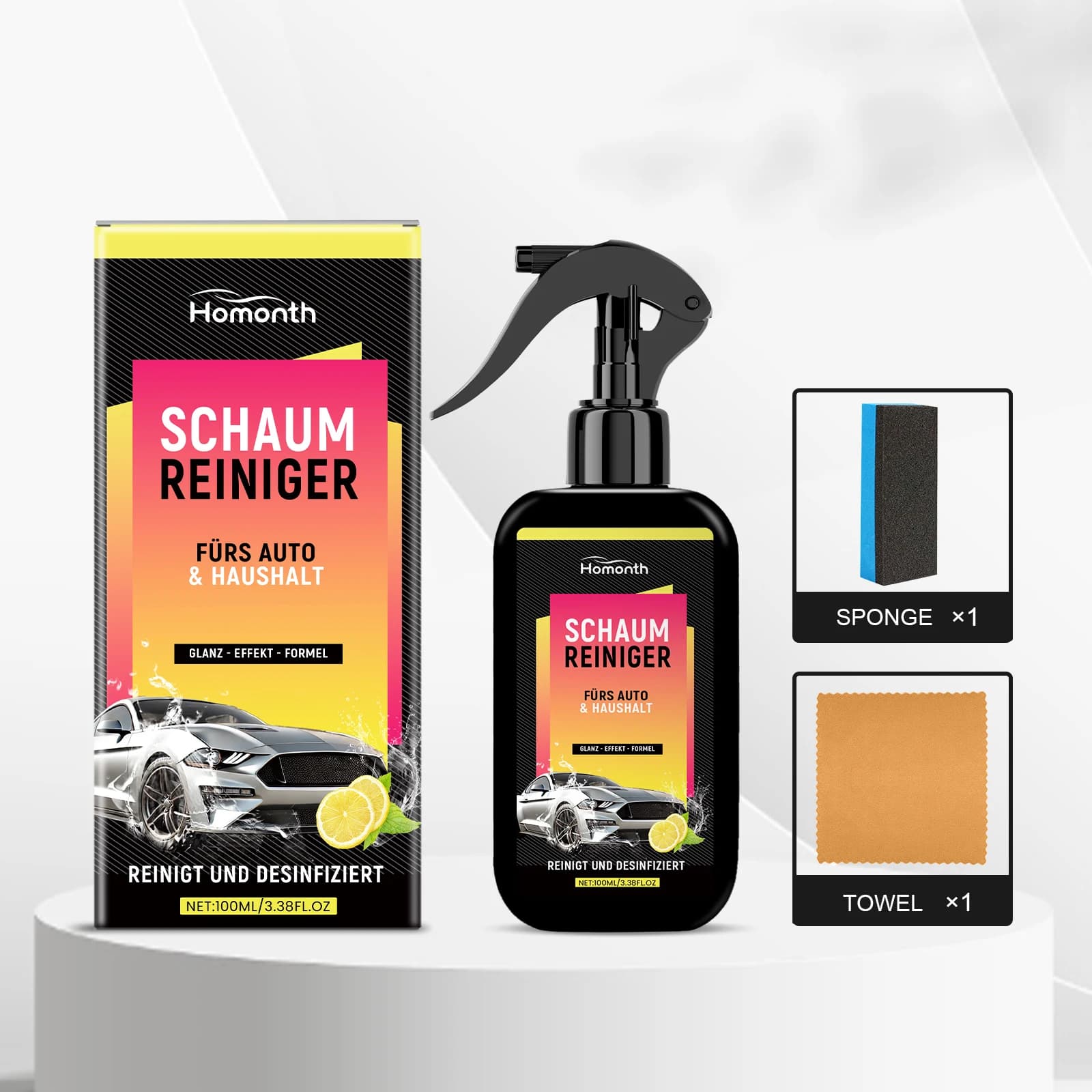 Spray per dettagli auto per lavaggio senza acqua da 100 ml con spugna per cera, polvere, rimozione sporco, detergente multiuso per la pulizia dell'auto