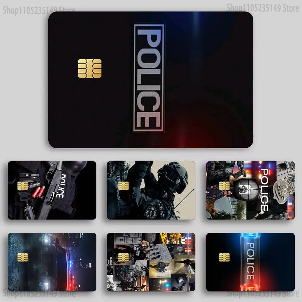 Simbolo della polizia Carta di credito Adesivi HD Carta da gioco Decalcomania Carta Pellicola opaca Pelle Adesivo impermeabile con chip piccolo
