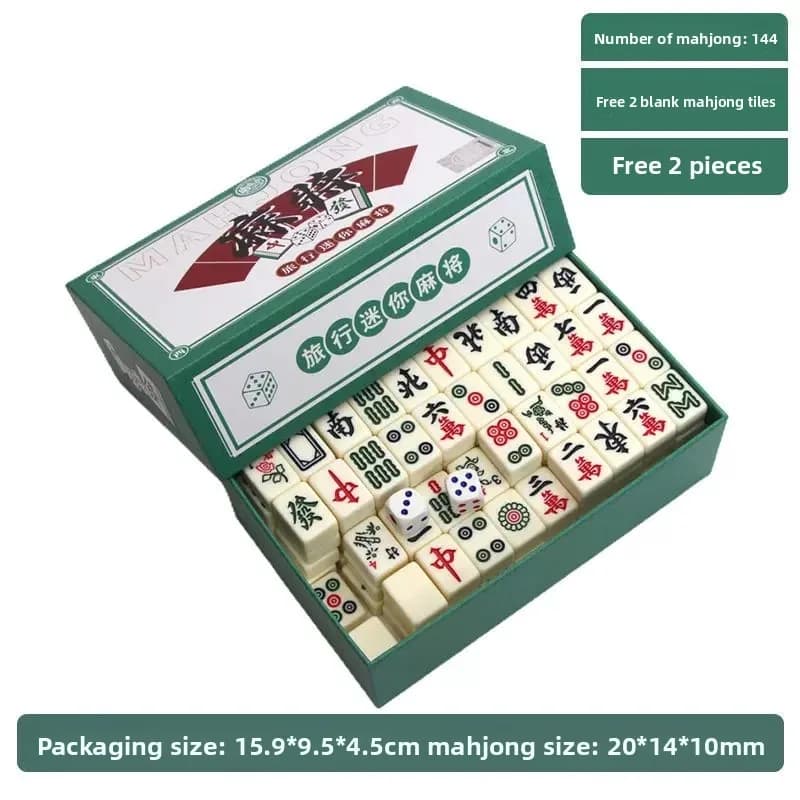 Mini Mahjong Set Portable Travel Chinese Mahjong Tiles Small Hand Crank Game for Family Dorm Party