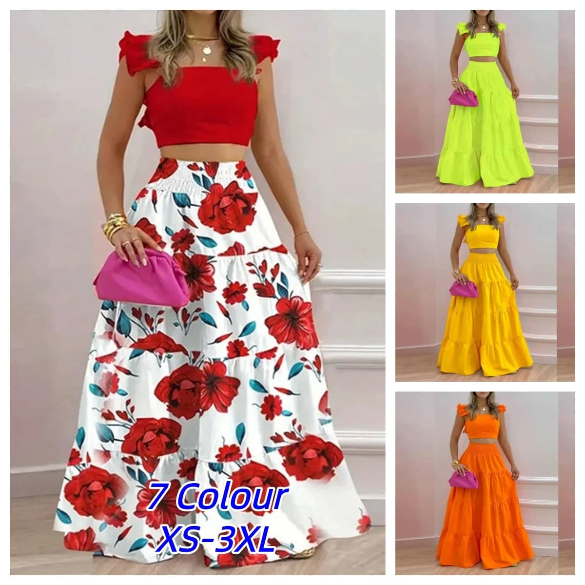 Completo Due Pezzi Y2K da Donna, Nuova Collezione Primavera/Estate 2026, Elegante e Sexy, Top Senza Maniche e Gonna Lunga