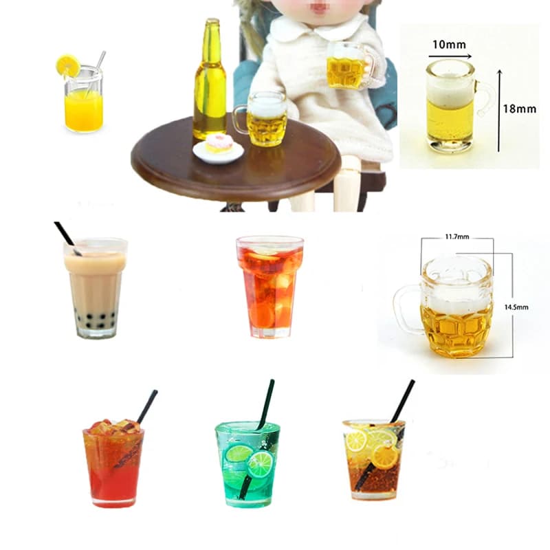 Tè al limone/birra/tazze da tè al latte modello 1:12 casa delle bambole in miniatura limonata tè freddo acqua succo bevande giocattolo decorazione della cucina