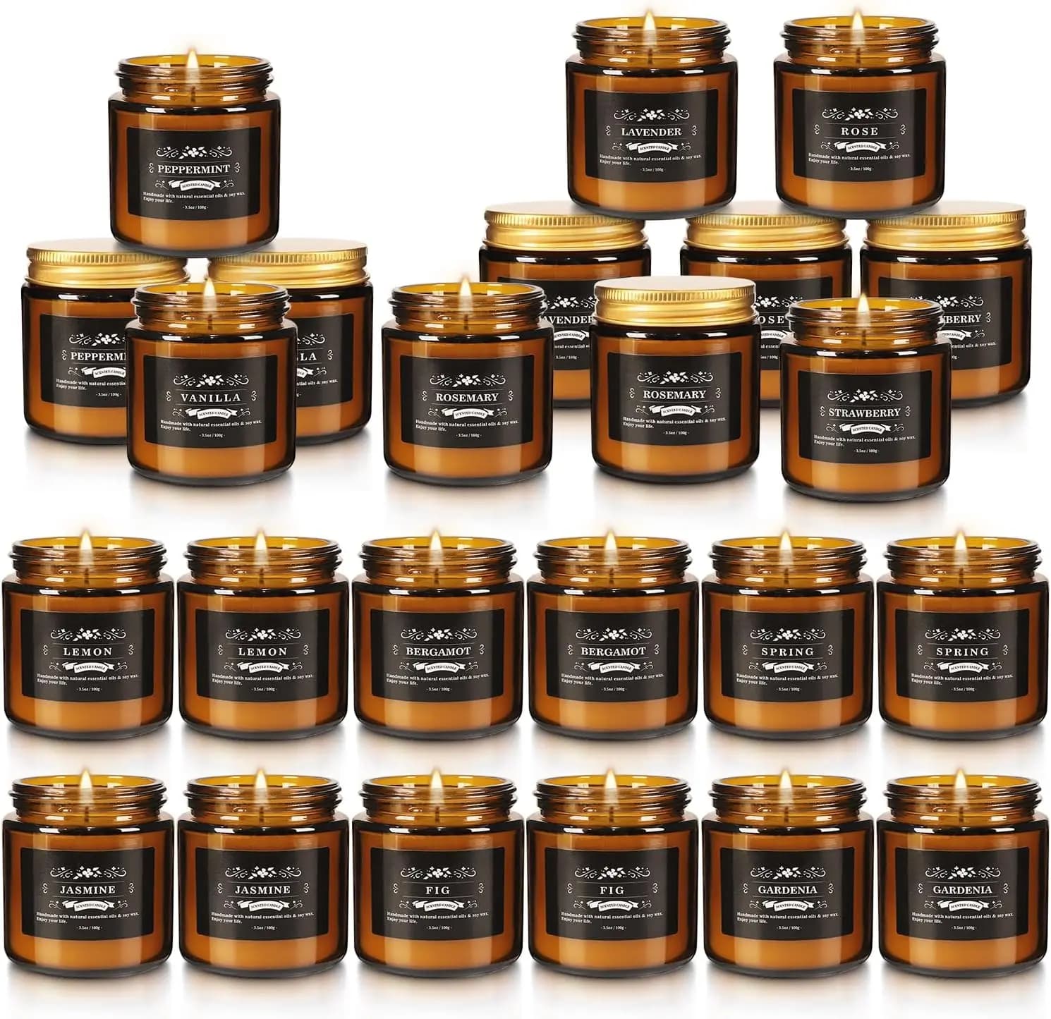 Flavored Candles in Soy Cera, Pack of 24 with 12 Fragrances for Relaxation and Home Decoration