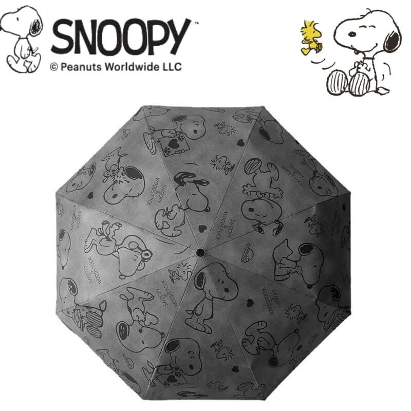 Premium gray umbrella with Snoopy cartoon, creative and customized, for boys and girls, portable, foldable automatically, protective sunshade, gift idea
