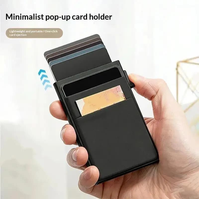 Simple Wallet Card Cover Aluminum Alloy Side Card Push Bag Automatic Large-Capacity Anti-Theft Brush Metal Box Wallet Card Clip