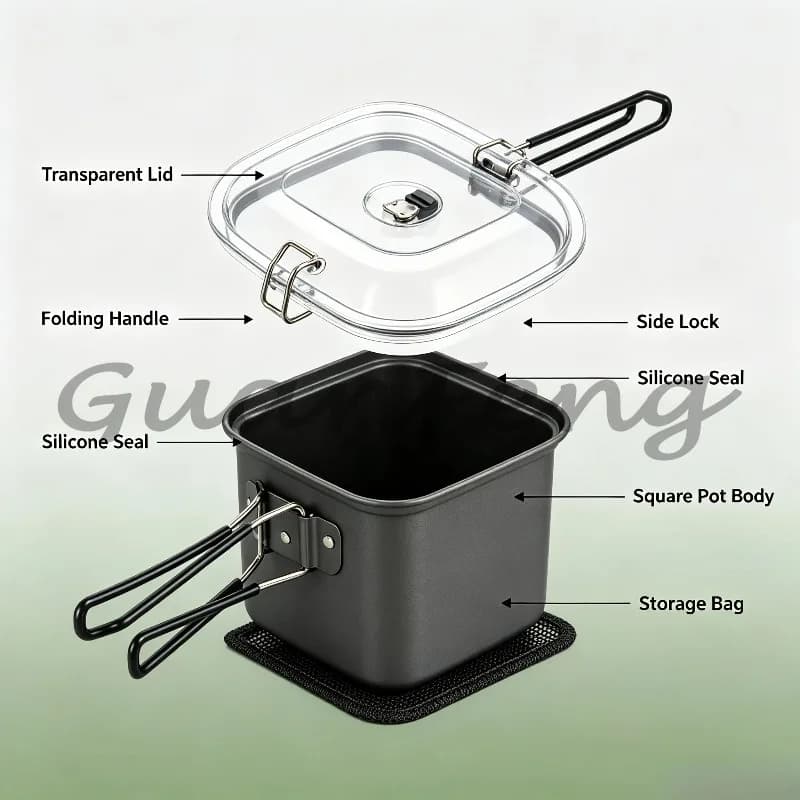 Portable outdoor camping frying pan foldable aluminum alloy square cooking pan