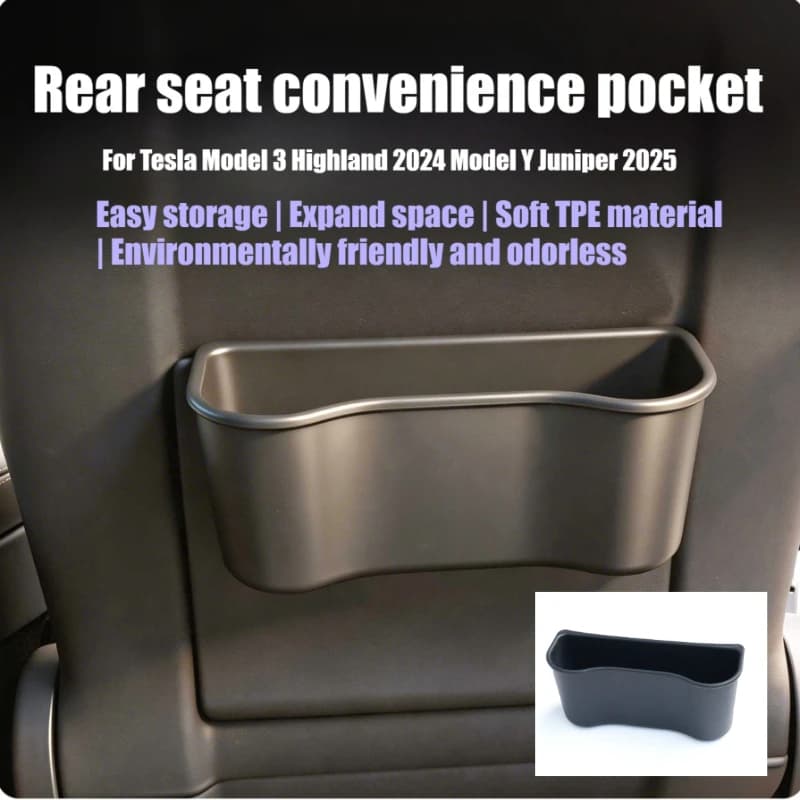 Per Tesla Model 3 Y Juniper 2025: Set Organizer Posteriore per Auto, Scatola Portaoggetti in TPE, Contenitore Rifiuti Sedile Posteriore, Portabicchieri, Accessori Interni