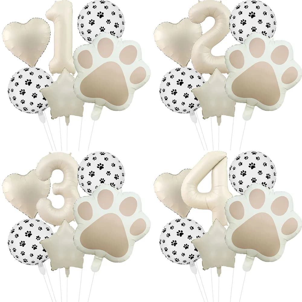 6 pezzi di animali let's pawty cane zampa di gatto palloncino in alluminio da 32 pollici numero crema decorazione festa di compleanno palloncino baby shower
