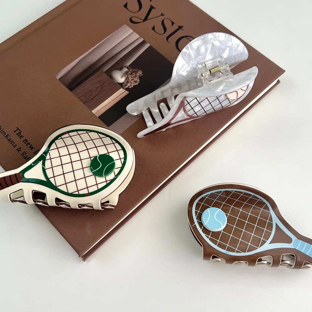 1pc New creative design Hair clip for tennis racket Clip for high-end satin claw for back of head; Cute girl shark Cl