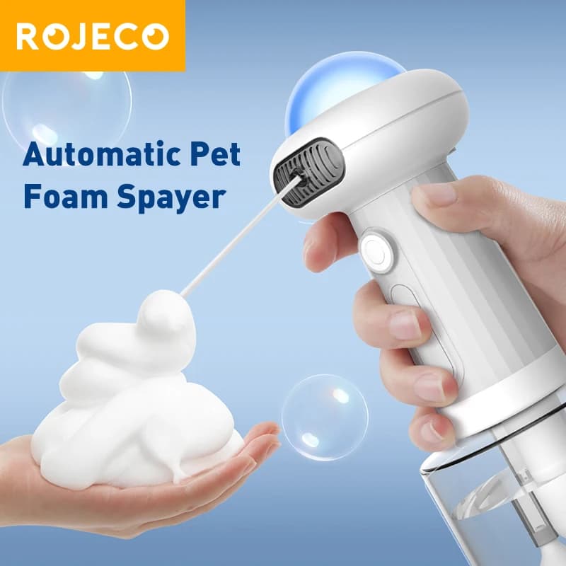 ROJECO Macchina Automatica per Schiuma per Animali Domestici Dispenser di Sapone per la Pulizia del Cane Senza Fili Gatto Bagno Gorgogliatore IPX7 Shampoo Impermeabile Spruzzatore di Schiuma