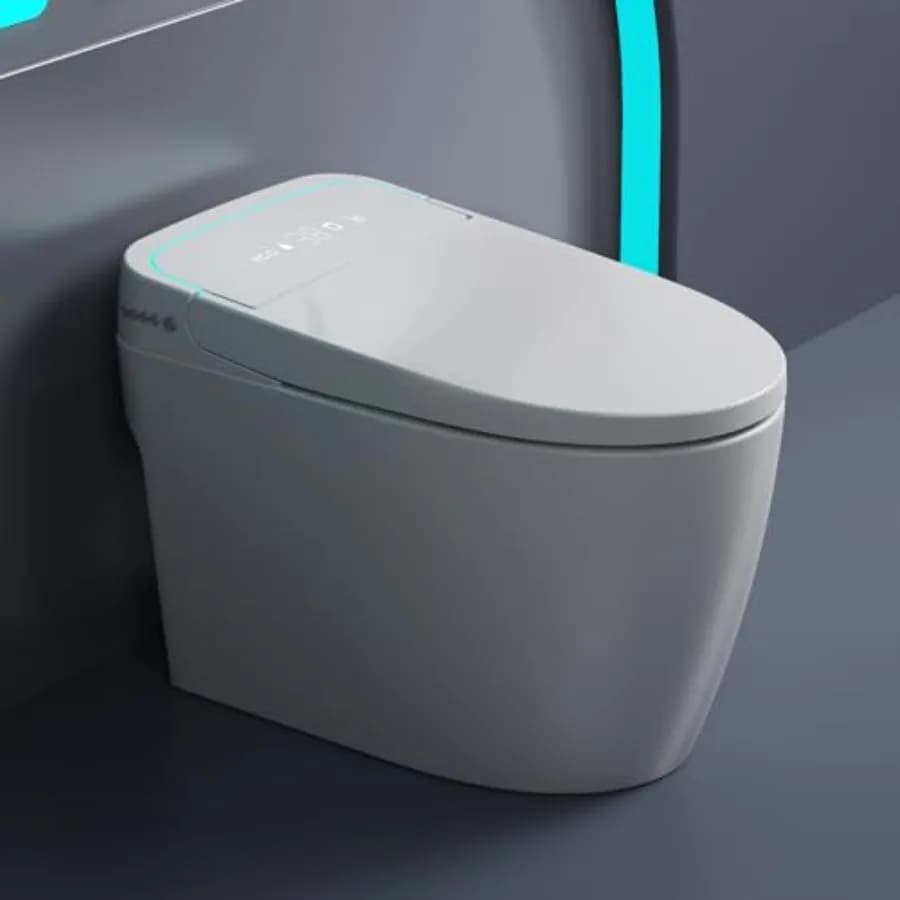 WC Intelligente con Scarico Automatico, Sedile Riscaldato Allungato a Doppio Scarico, Senza Serbatoio, con Luce Notturna per Bagni