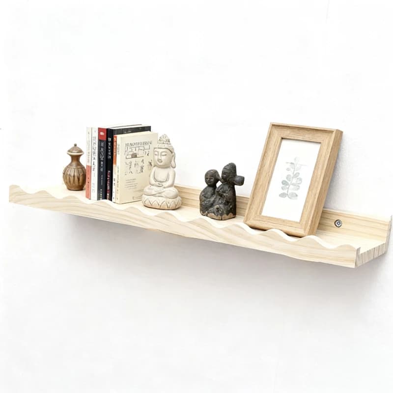 Boho Natural Pine Wood Floating Shelf, Wooden Wall Shelf, Scalloped Edge Display For Nursery, Kids' Room, Or Home Decor Nordic