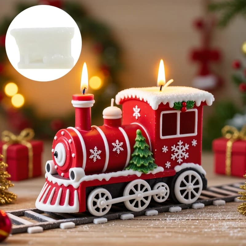 Stampo in silicone per candele locomotive di Natale Albero di Natale Fiocco di neve Treno Stampo in gesso Stampi in resina per locomotiva regalo di Capodanno