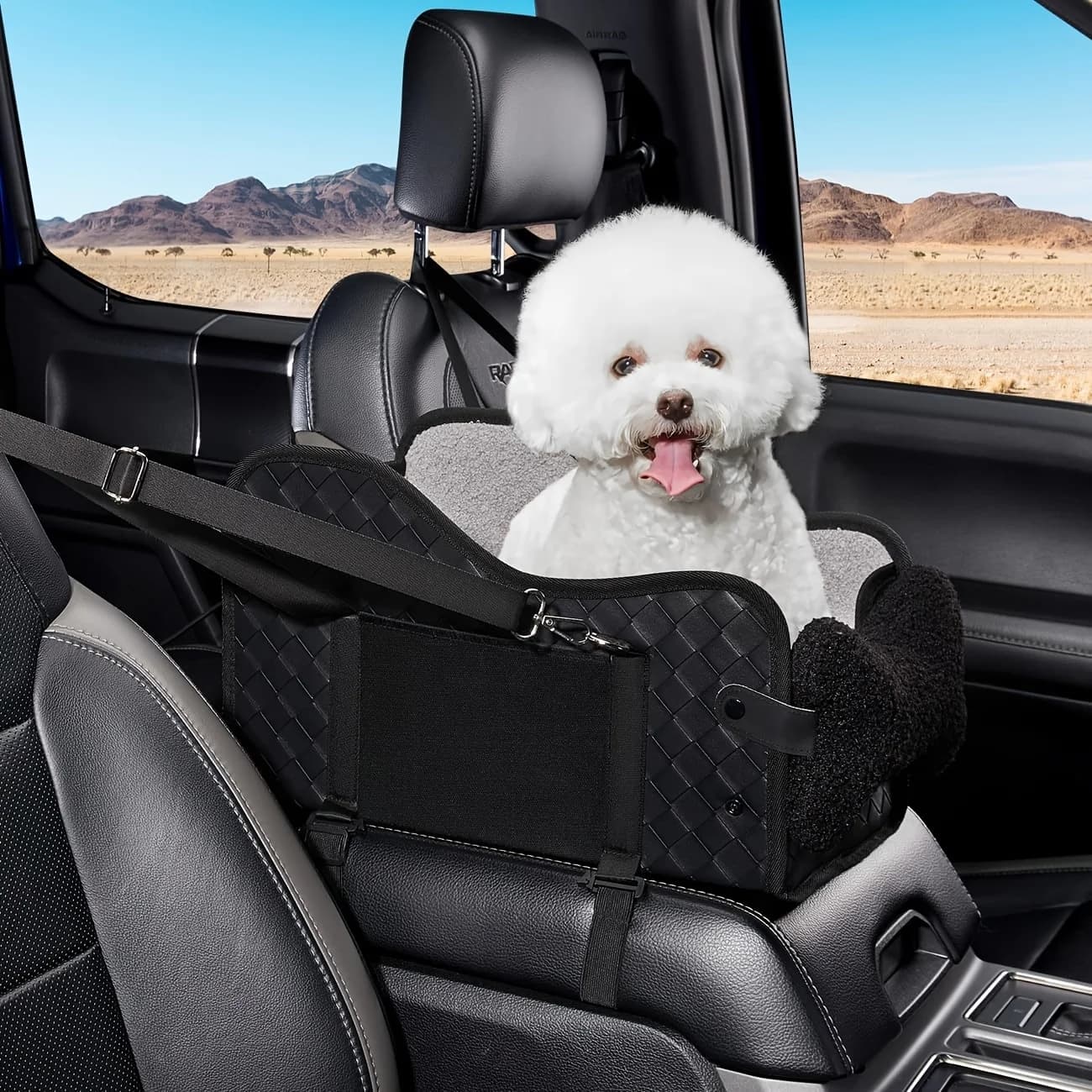 Comoda Cuccia per Cani da Auto con Console Centrale, Seggiolino Auto Portatile e Accogliente, Cuccia Deluxe per Cani e Gatti con Imbracatura di Sicurezza, Rete Traspirante e Imbottitura Morbida - Per Viaggi Sicuri e Confortevoli