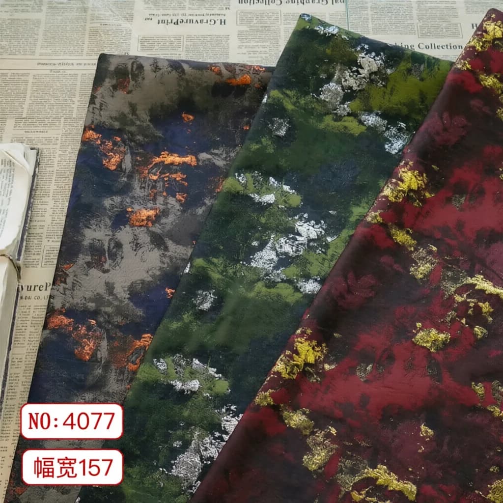 157Cm Wide Oil Painting Style Leaf Gold Foil Jacquard Fabric Irregular Color Block Dress Bag Decorative Woven Cloth F199