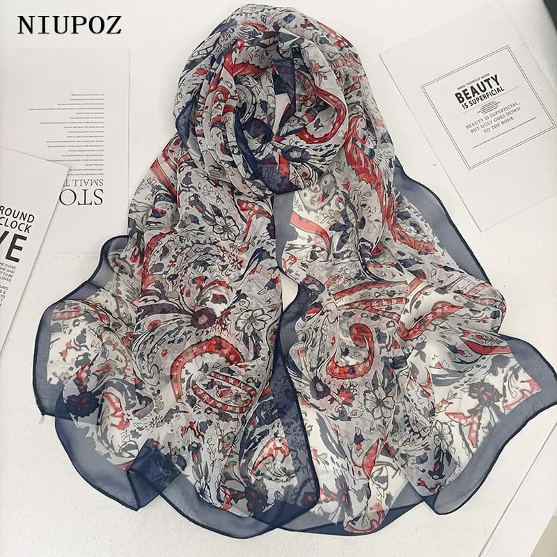 Flower of cashews elegant woman Chiffon Georgette Bandana scarf summer beach sun protection slim shawl Hijab