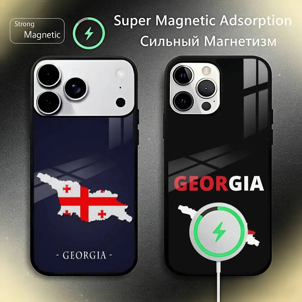 G-Georgia Map Flag Phone Case For IPhone17 16 15 14 13 12 11 Plus Pro Max Plus Wireless Charger Cover Funda