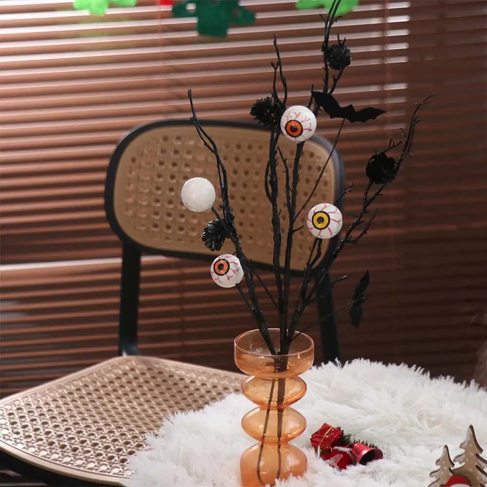 50cm Halloween Maple Bat Bouquet Black Realistic Artificial Eyeball Twig Branch Plastic Spooky Fake Plants Vase Arrangement