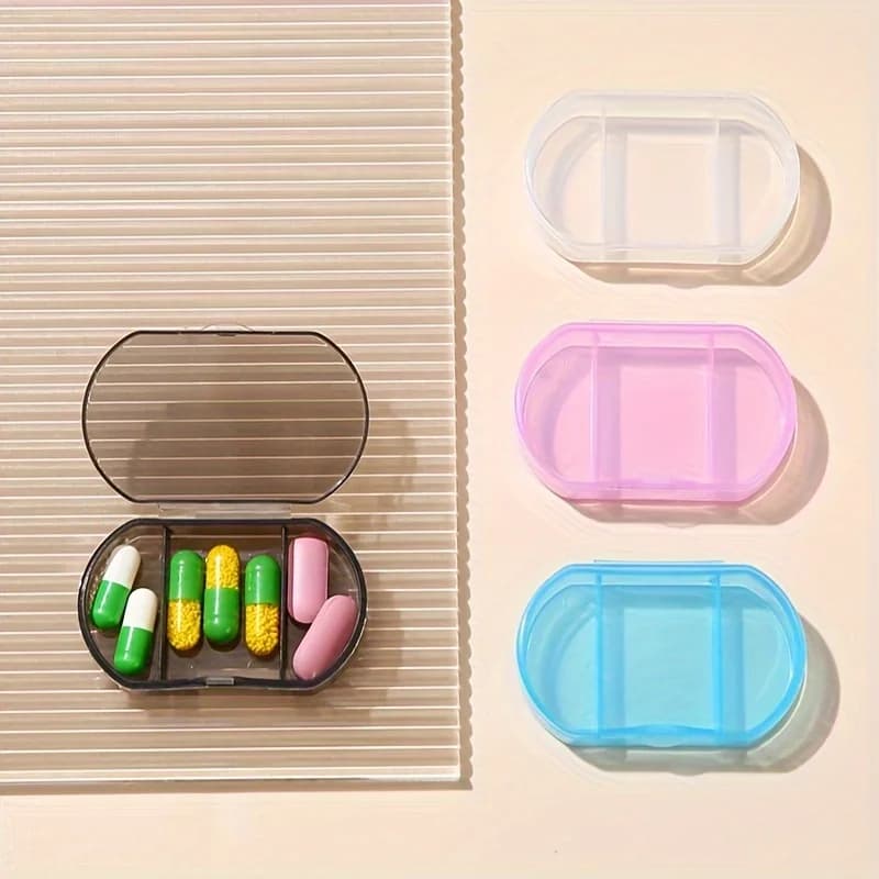 Mini portable 3-part portable pill holder, transparent tipping organizer for drugs and supplements