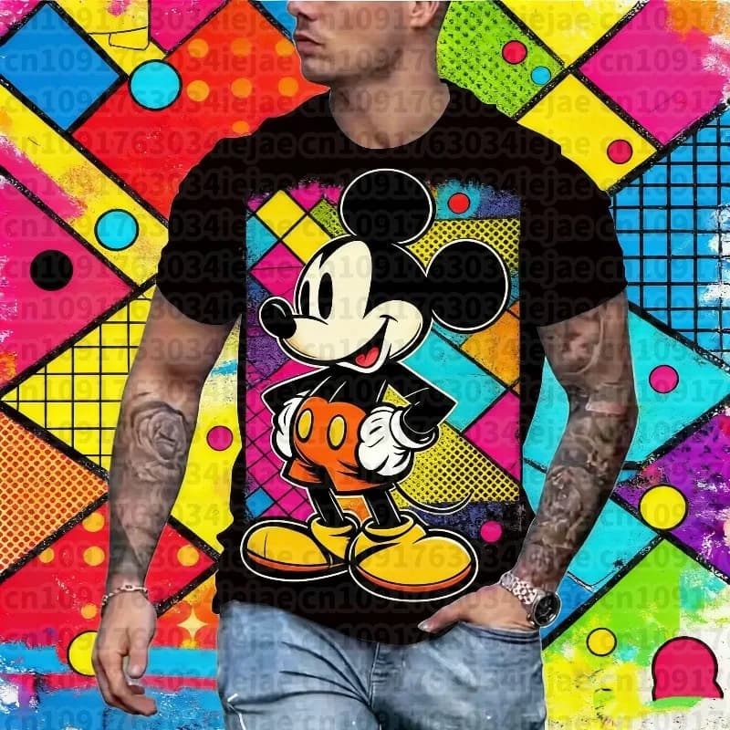 T-shirt da uomo Mickey Mouse 2026, maglietta comoda a maniche corte estiva da uomo, top divertente e simpatico per coppie