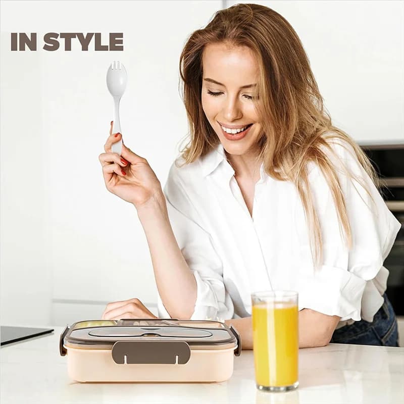 AT63-Bento Box per adulti, contenitore per il pranzo a prova di caduta a 4 scomparti, portapranzo per bambini, lavabile in lavastoviglie con utensili