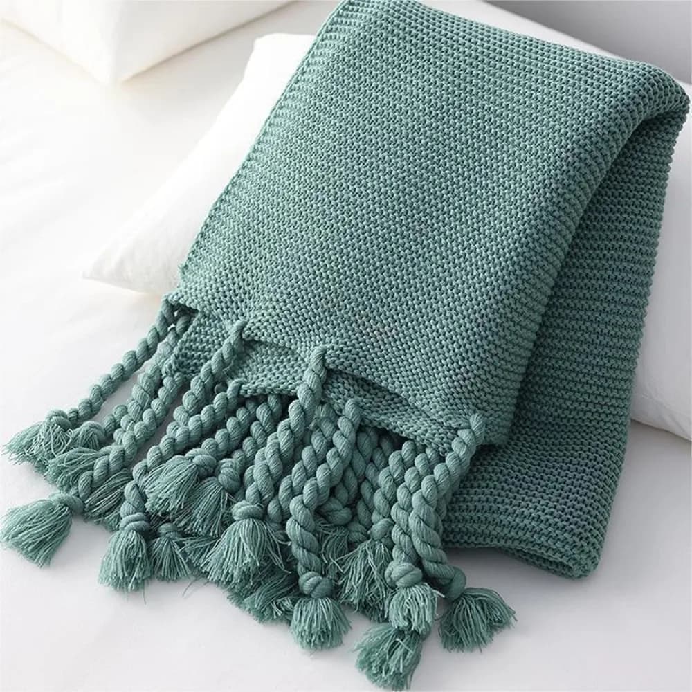 Coperta in Maglia Nordica Fatta a Mano con Frange Intrecciate, Copridivano Morbido per Camera da Letto e Soggiorno