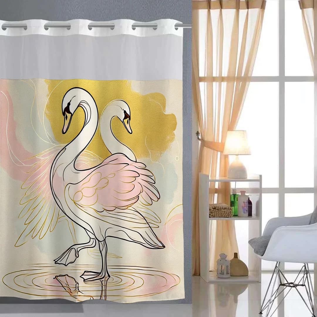 Tenda da doccia con motivo animale senza gancio con rivestimento in tessuto a scatto, finestra superiore trasparente, tenda da bagno impermeabile a doppio strato