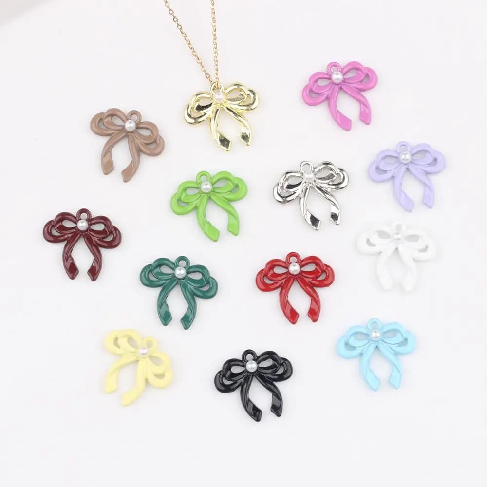 10 Pieces/Lotto 15*16MM Fiocco Shape Pendants in Spruce Painted Alloy with Pearls for Necklaces, Bracelets and Fai-da- Earrings ♪