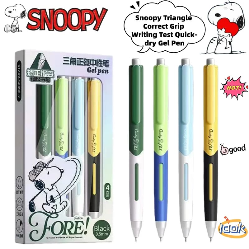 Nuova Penna Gel Creativa Snoopy per Studenti, Asciugatura Rapida, per Scrittura e Test, Penna Triangolare con Corpo Decorato, Accessorio Animazione Secondaria