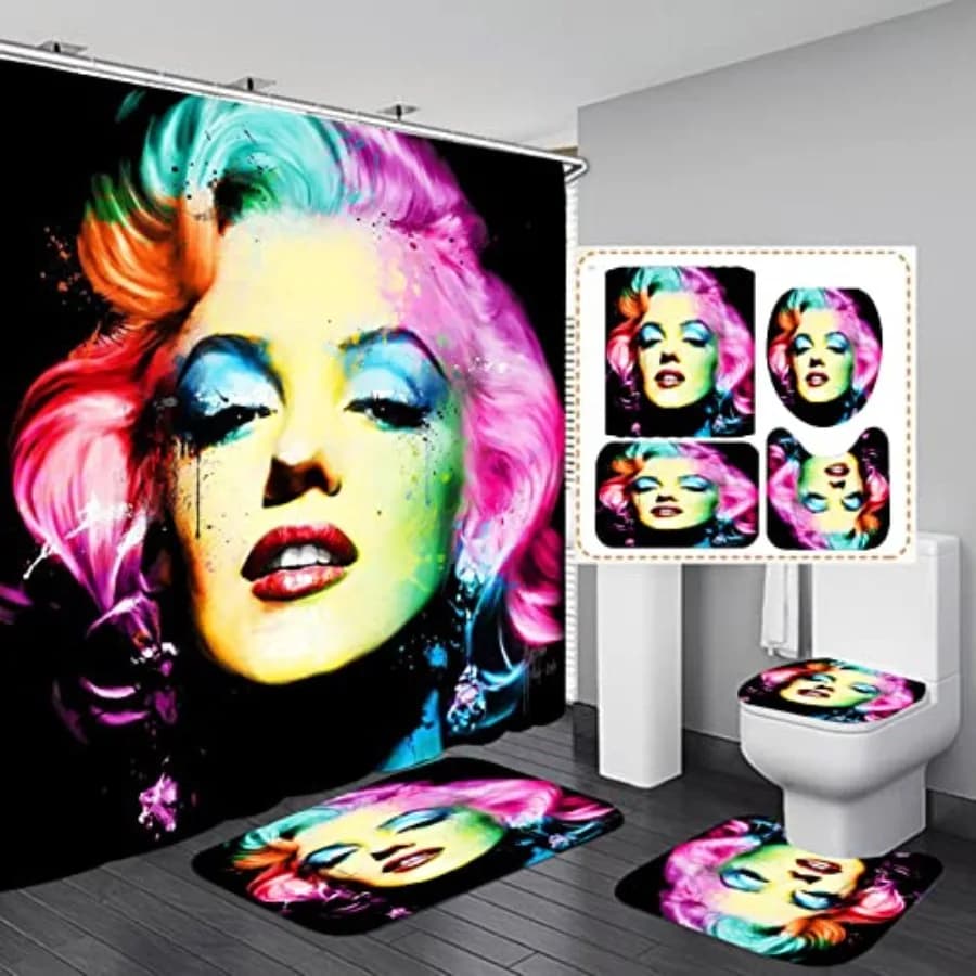 Set da Bagno Monroe 4 Pezzi: Tenda Doccia, Copriwater, Tappetino e Tappeti Antiscivolo, Durevoli e Impermeabili per Decorazione Bagno