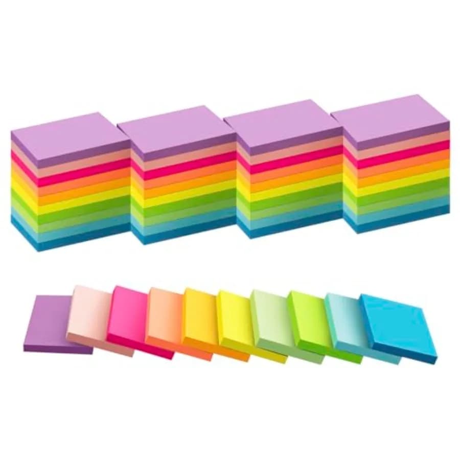 50 Pads Sticky Notes 1.5x2, 10 Colors Self Sticky Notes, Sticky Pads, Recyclable, Self-Stick Pads, Easy to Post for Home, Offic