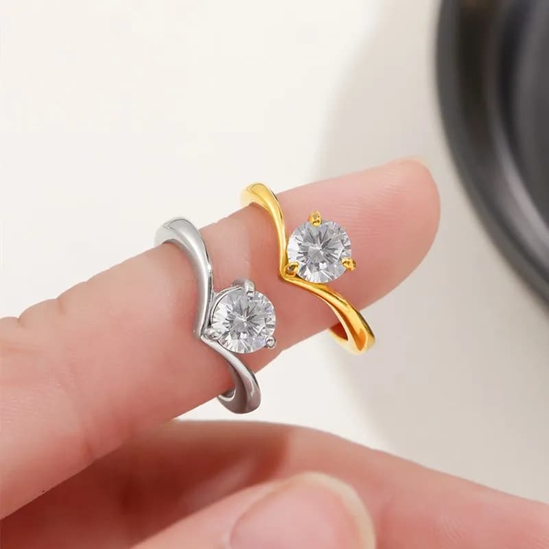 7mm Round CZ Stainless Steel V Shape Ring Wedding Band for Women Girl Size 5-10