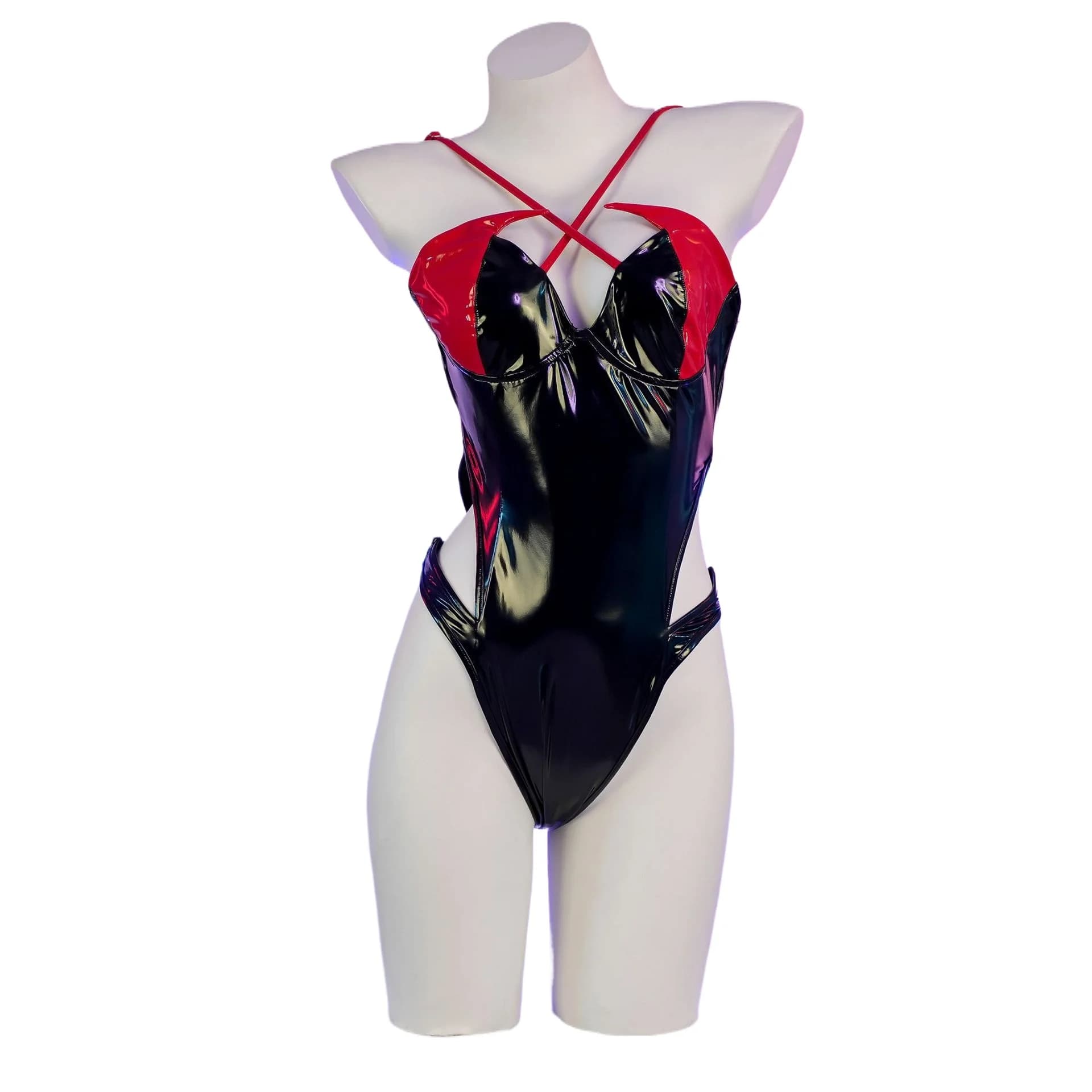 Sexy Anime Demone Pu Body in pelle Costume cosplay Backless Costume da bagno scuro Lingerie Gioco di ruolo Diavolo Intimo Abiti da notte