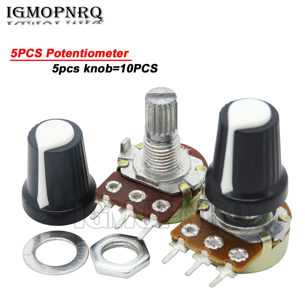 5 set WH148 15mm 3 Pin 1K 10K 20K 50K 100K 500K Ohm resistenza potenziometro rotativo conico lineare per Arduino con cappuccio bianco AG2