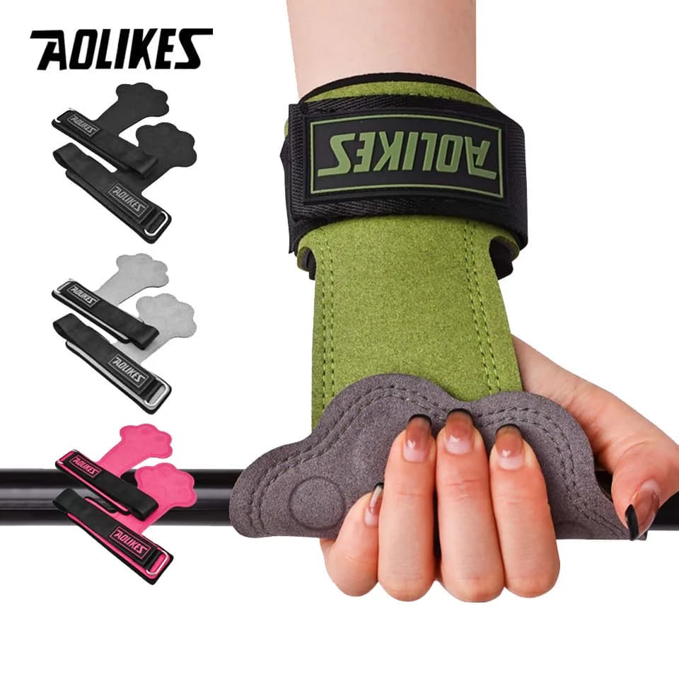 AOLIKES Gym Gloves Pull-up Gymnastics Lift Crossfit Anti-slip Weight Power Belt Wrap Support Palm Protection Bearing Strength