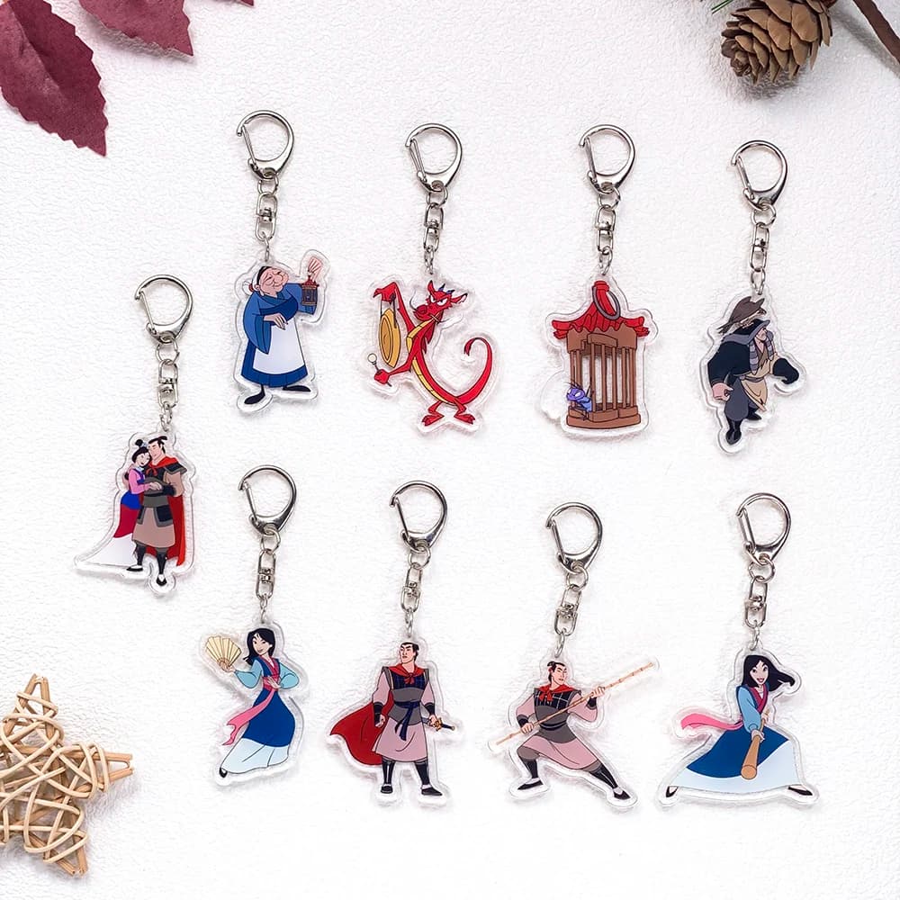 1/15 Pezzi Portachiavi Disney Princess Mulan Mushu, Accessori in Acrilico, Ciondoli Carini per Borsa, Portachiavi, Decorazione Zaino