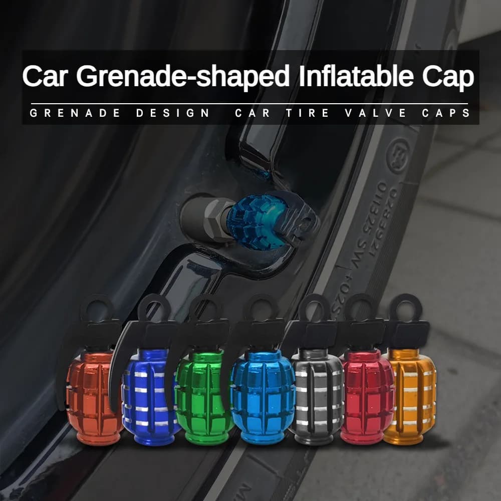 Tappi per valvole pneumatici, set da 4 pezzi, stile granata, universali, in lega di alluminio, accessori per auto, camion, moto, biciclette.