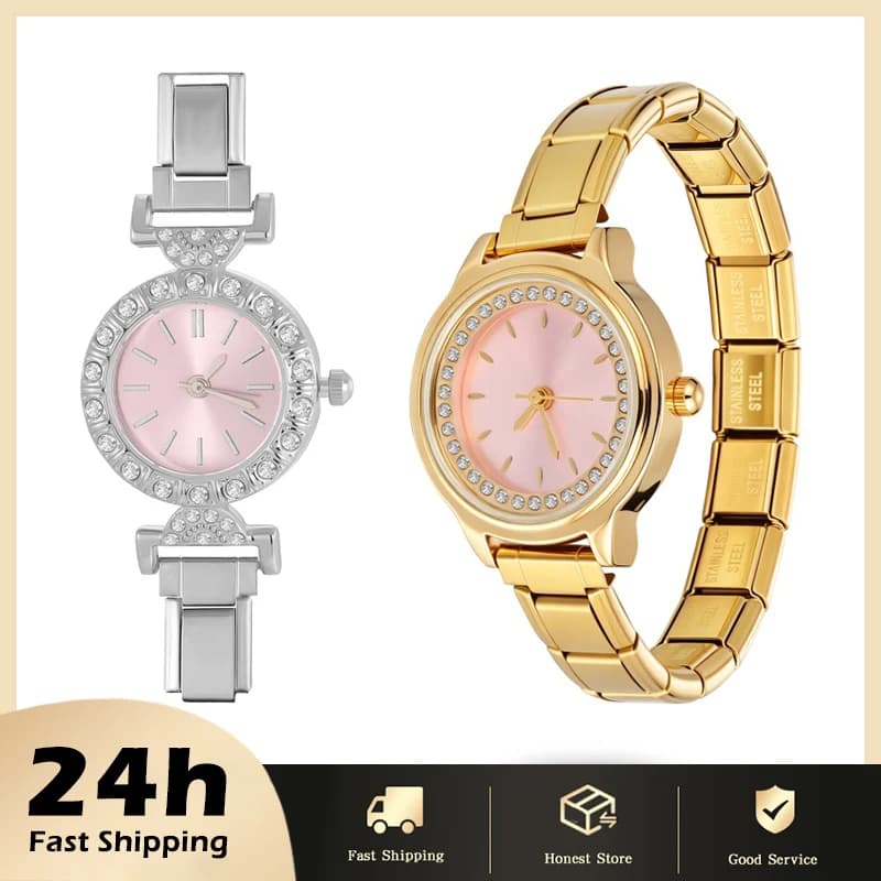 New Vintage High Quality Stainless Steel Zircon Square Round Watch Y2K Bracelet Women'S 9MM DIY Charm Watch Head Bangle Jewelry