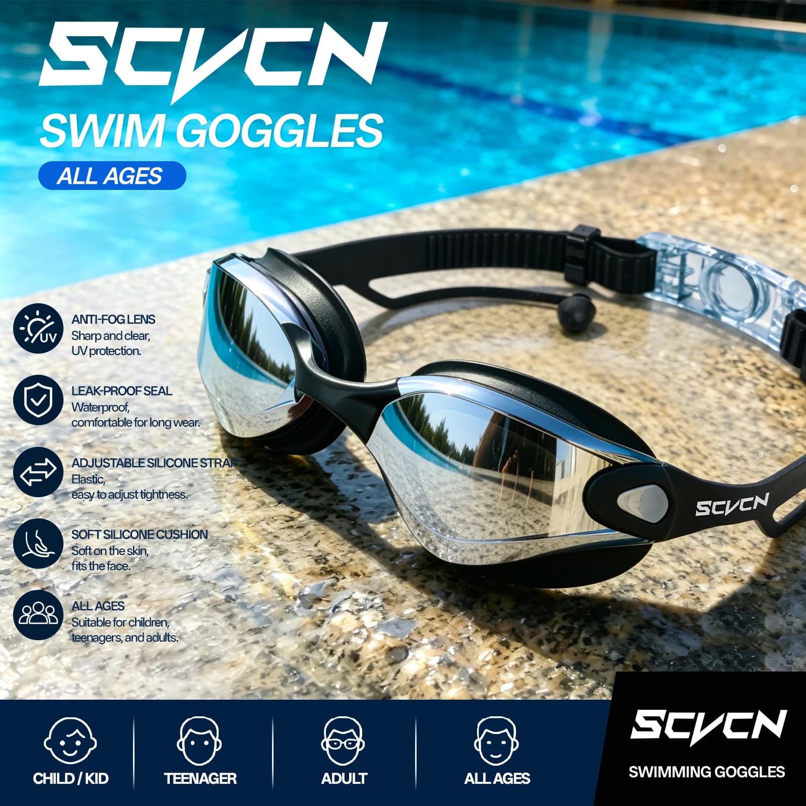 SCVCN Anti-fog Beginner Swimming Goggles Adult Pool Men Women Youth Swimming Accessories Summer Float Diving Surfing Sea Glasses