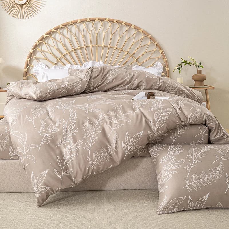 Set copripiumino con motivo floreale a foglie, 3 pezzi/set (1 copripiumino e 2 federe) Set copripiumino morbido e delicato sulla pelle