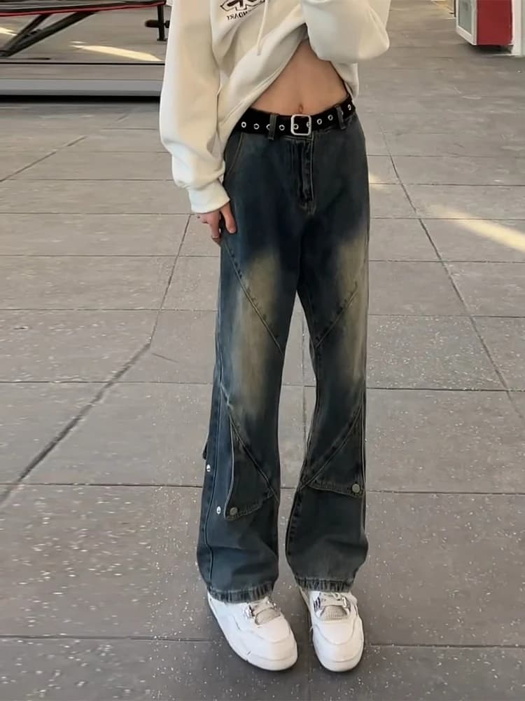 Jeans da Lavoro Americani High Street da Uomo, Pantaloni alla Moda di Marca, Eleganti Pantaloni Streetwear a Gamba Larga, Lunghezza Extra Lunga, Modello Knife Flared
