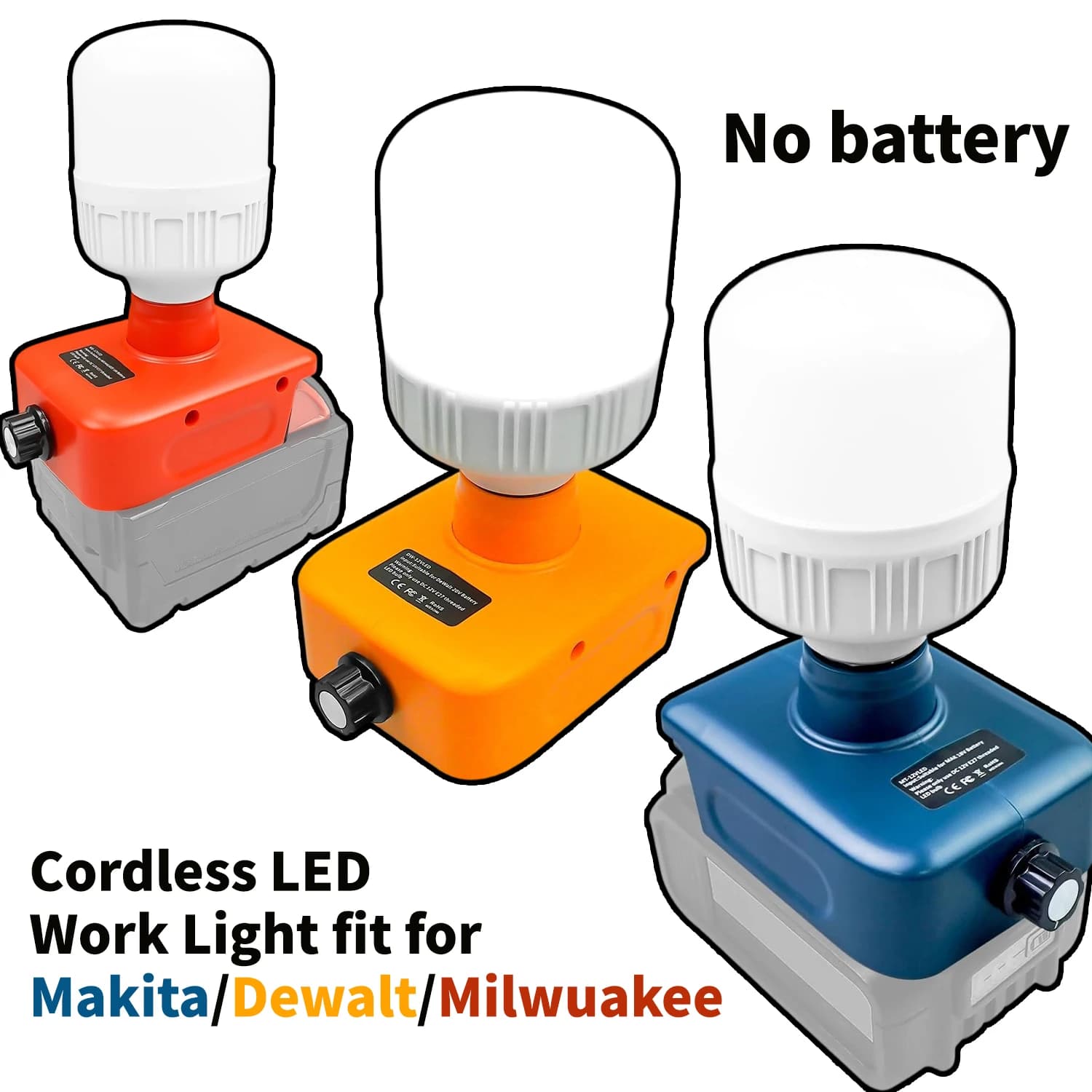 Cordless LED Work Light Fit for Makita/Dewalt/Milwuakee 18 V Battery,LED Bulb Flashlight for Indoor Outdoor Job Site Lighting