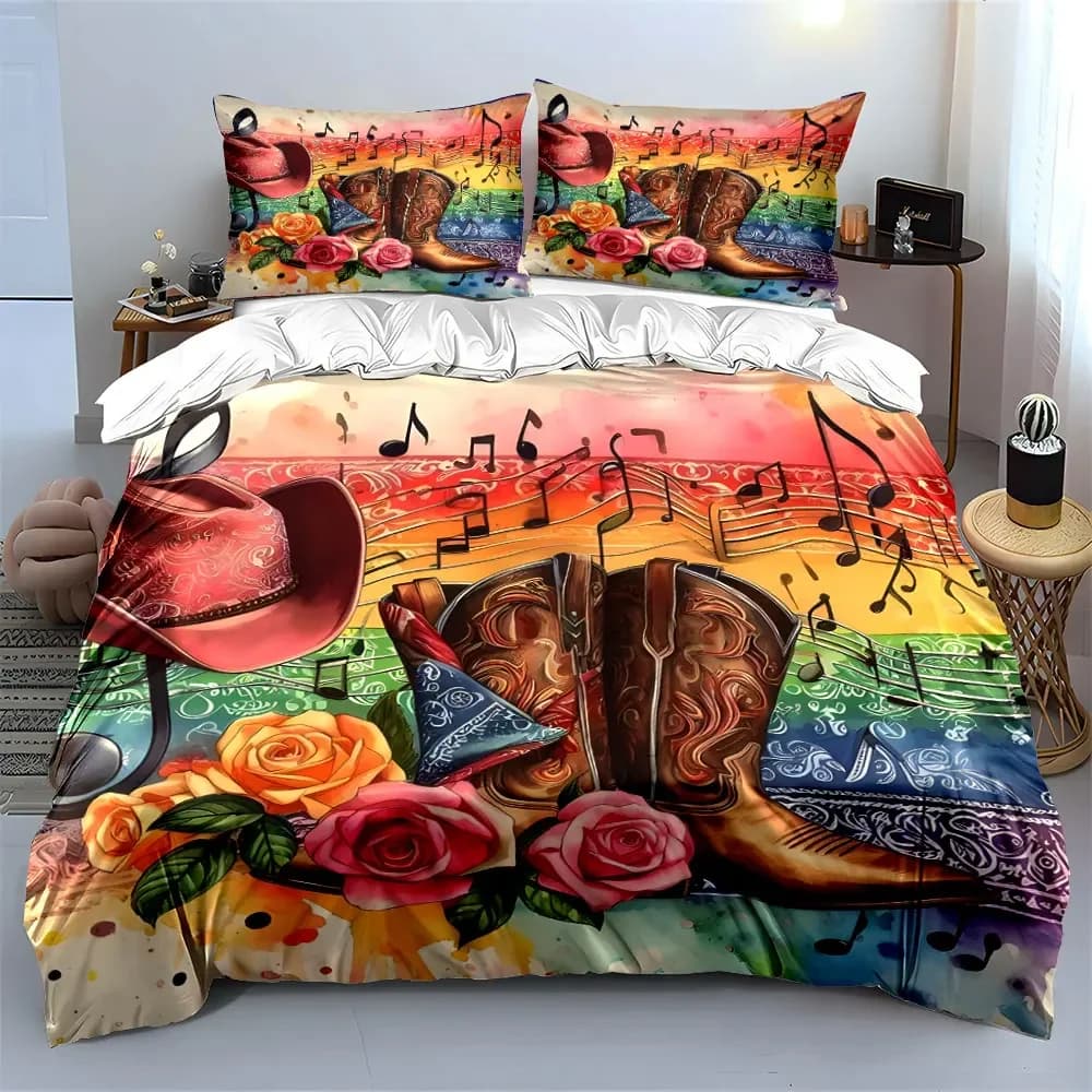 Set decorativo in stile cowboy, set di biancheria da letto con copripiumino morbido e confortevole, include 1 copripiumino e 2 federe, regalo