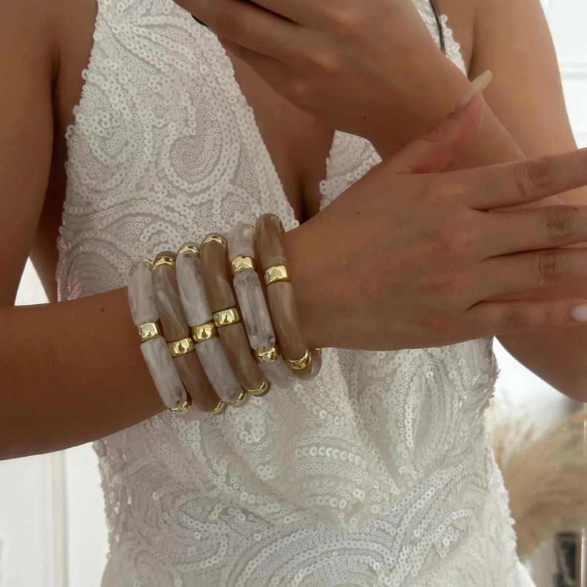 Multilayer Bangle Bracelets for Women Fashion Stack Layered Curved Tube Stretch Bracelets Set Steampunk Jewelry Gifts