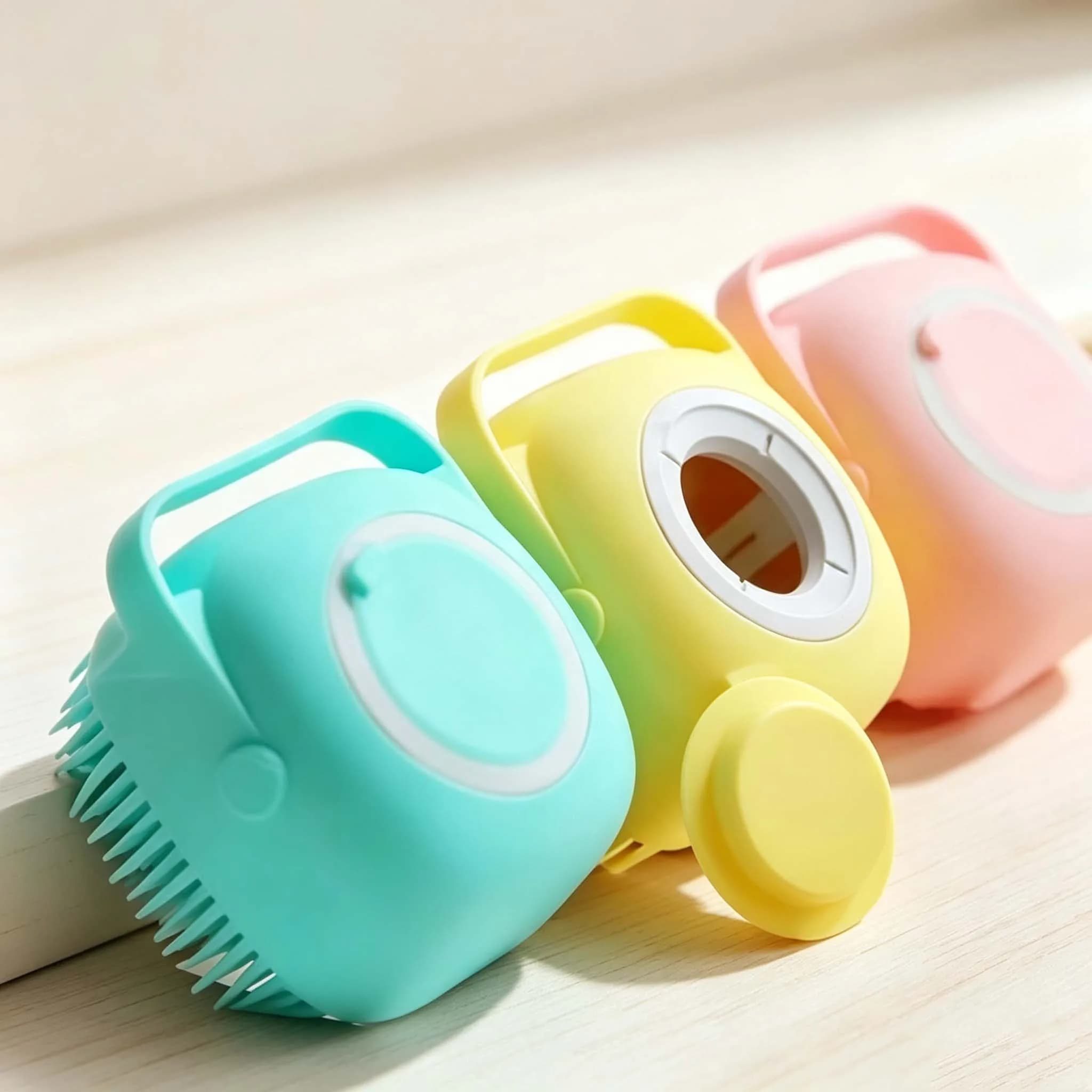 Dog Bathing Brush, Pet Massage Shampoo Dispenser Brush, Soft Silicone Rubber Bristle for Dogs Cats,Shower Grooming Cleaning Tool