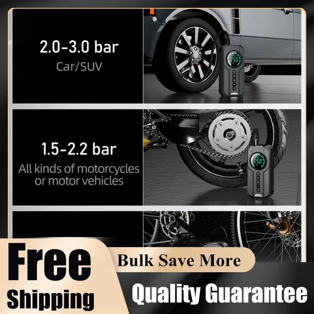 Car Bike Tires Air Pump 12V 100W Electric Air Pump Inflator LCD Display Rechargeable Air Pump Digital Cordless Car Tyre Inflator